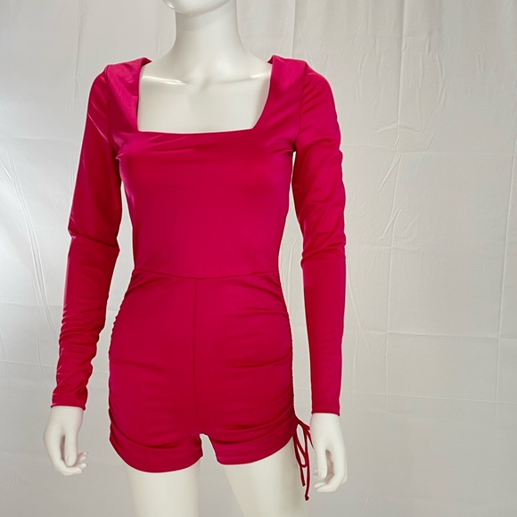 Forever 21 Hot Pink Jumpsuit. Ruched on both sides with adjustable strings. - Picture 3 of 3